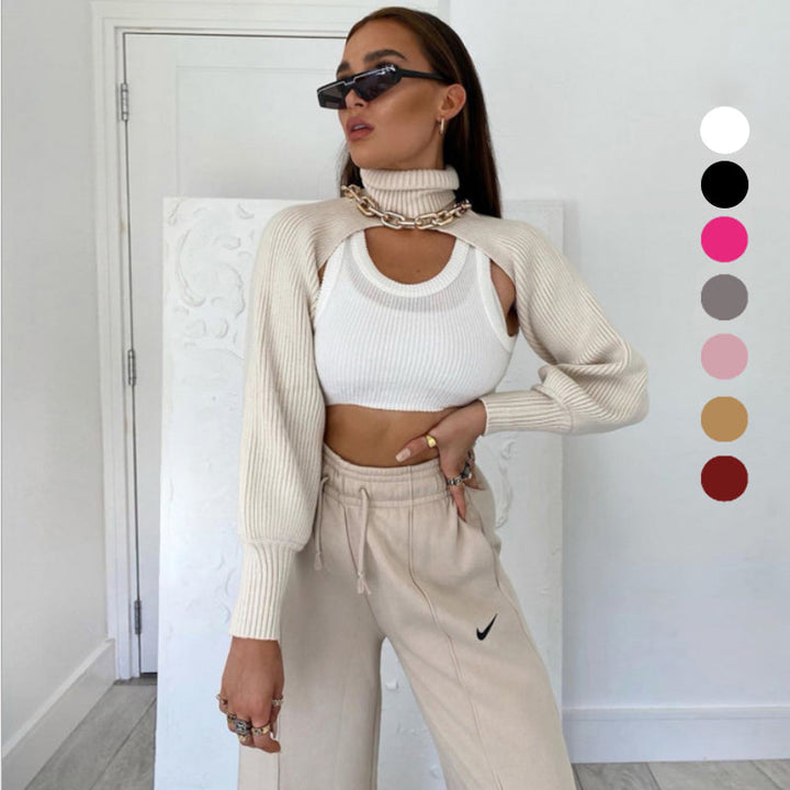 "Coltröja med hög hals och loose bloomer-ärmar, eleganta detaljer för chic look. Perfekt för dammode, olika färgval."