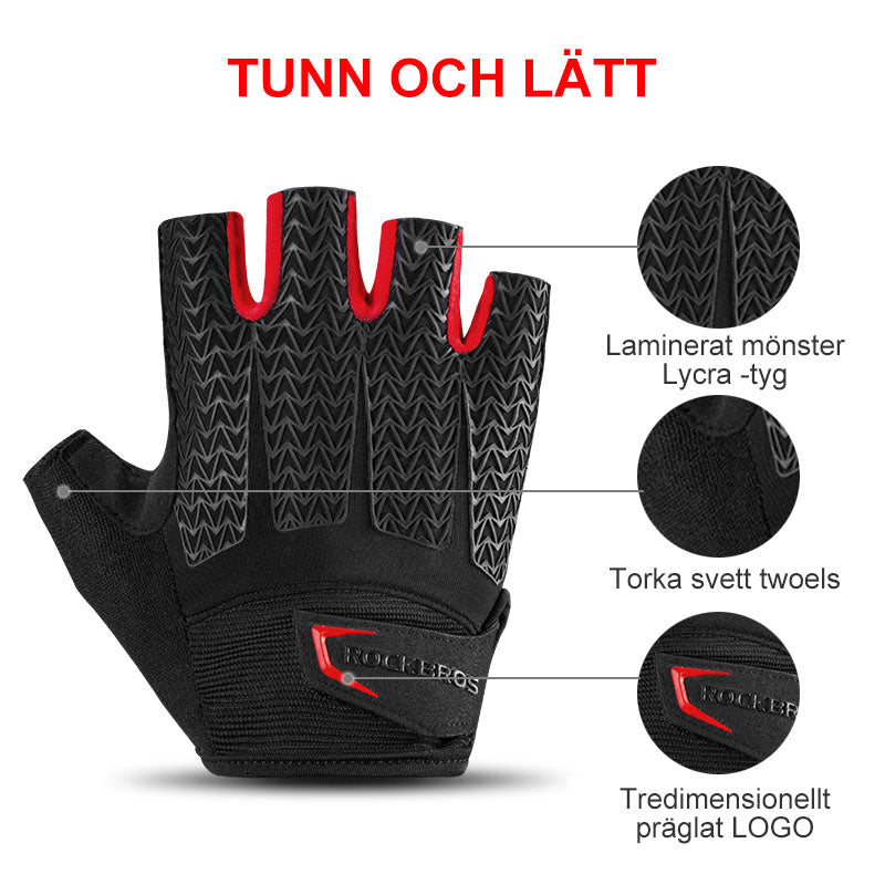"Cykelhandskar herr/dam med halvfinger, andningsbara, pekskärmsvänliga, svartgrå, idealiska för cykling, sportigt stilrena."