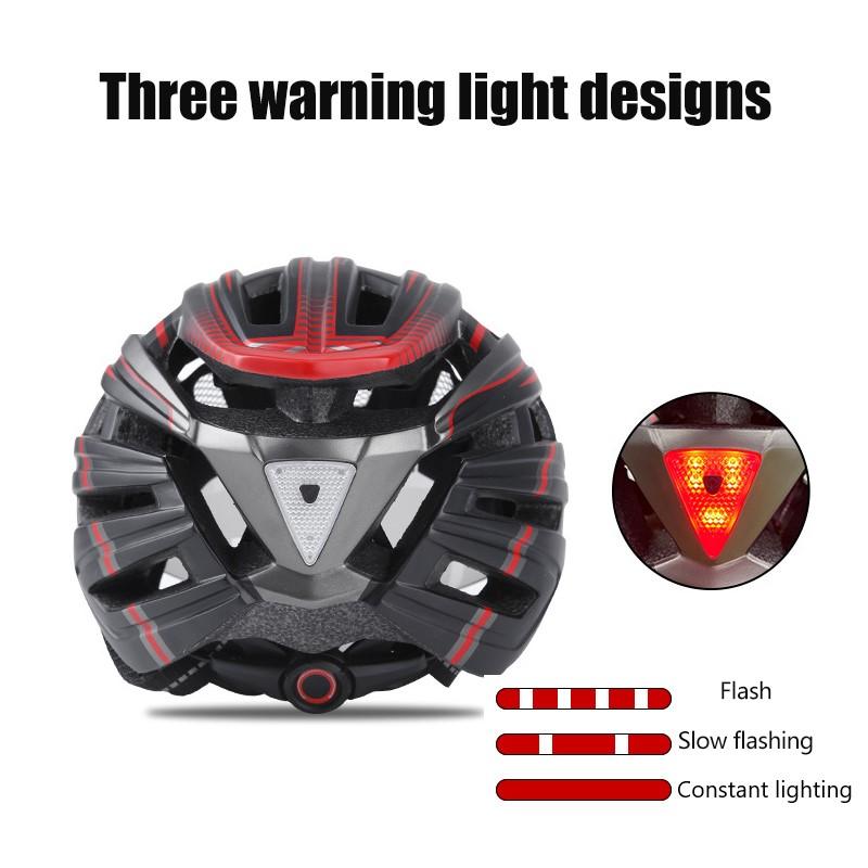"Cykelhjälm för vuxna med visir, LED-ljus och 22 ventilationshål, justerbar passform, svart design."