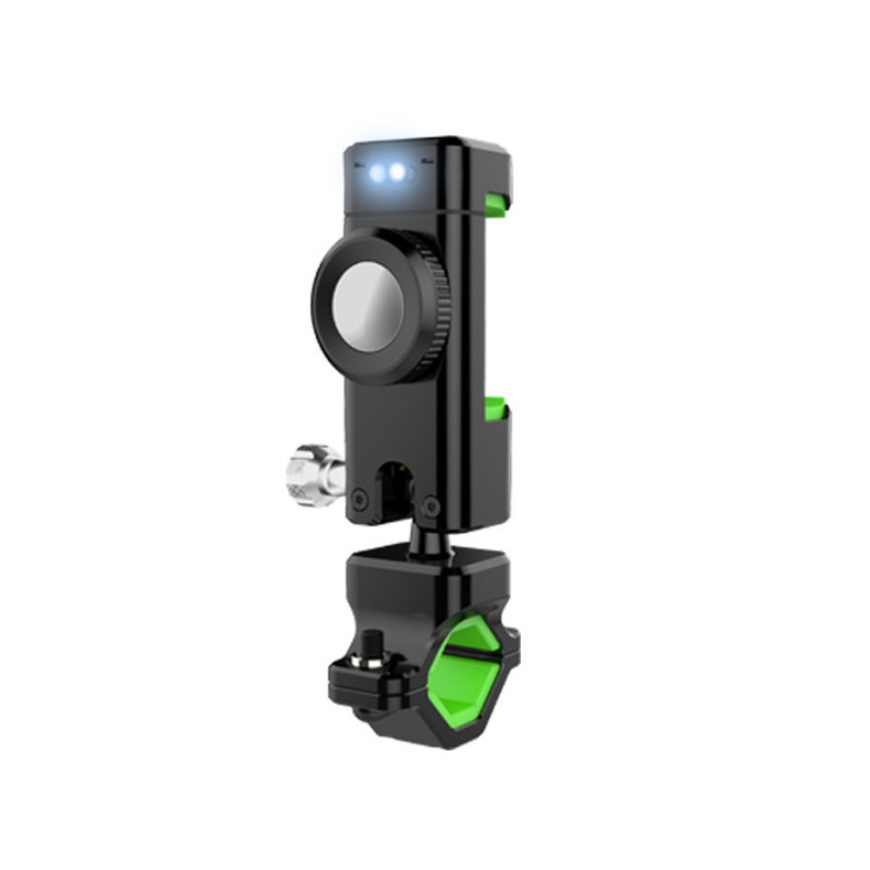 "Cykelkompasstelefonhållare med 360° rotation, svart design, monterad på cykelstyre, hållbar och stötsäker."