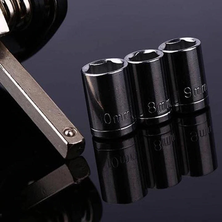 "Cykelreparationsverktyg 16-i-1 multifunktionellt, kompakt och hållbart verktyg i kolstål, idealisk för underhåll."