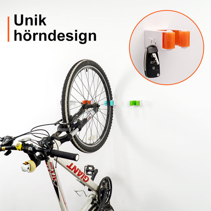 "Cykelställ för parkering av mountainbike och landsvägscykel, kompakt och elegant design, perfekt för cykelentusiaster."