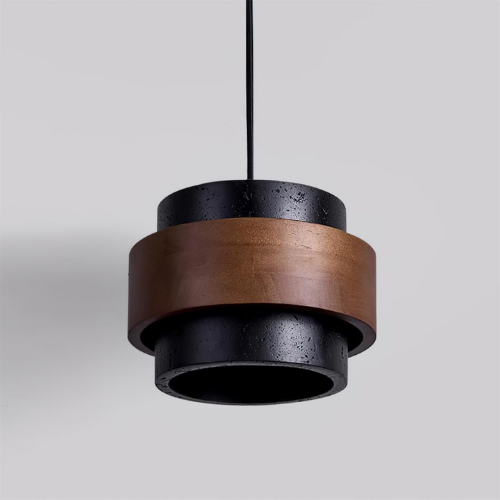Designlampa för matsalen: travertin pendellampa med valnötsträ.