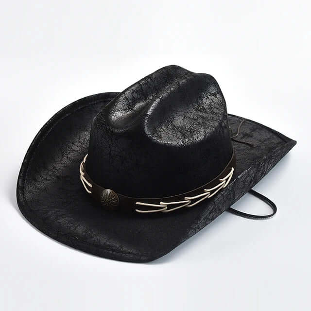 Cowboyhatt i läder med benpärlor – Westernstil