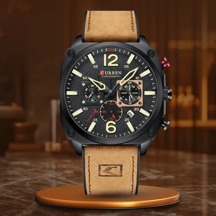 Elegant läderkvarts vattentät armbandsur