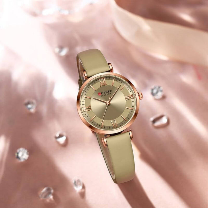 Elegant Vattentät Klocka med Läderarmband