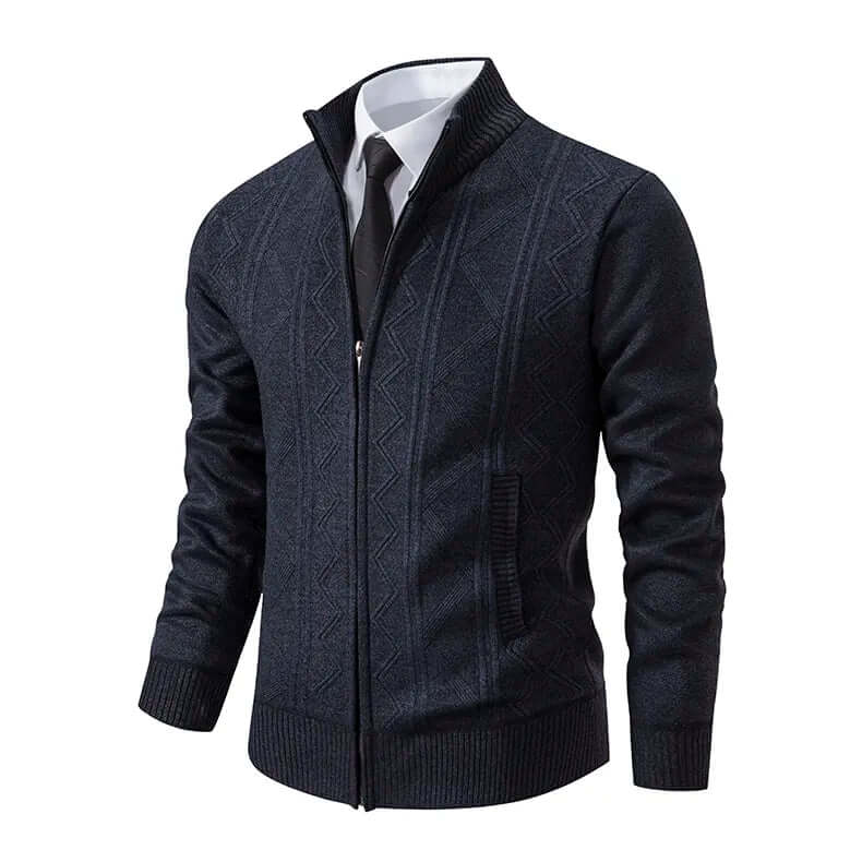 Stilren stickad cardigan med dragkedja för herrar
