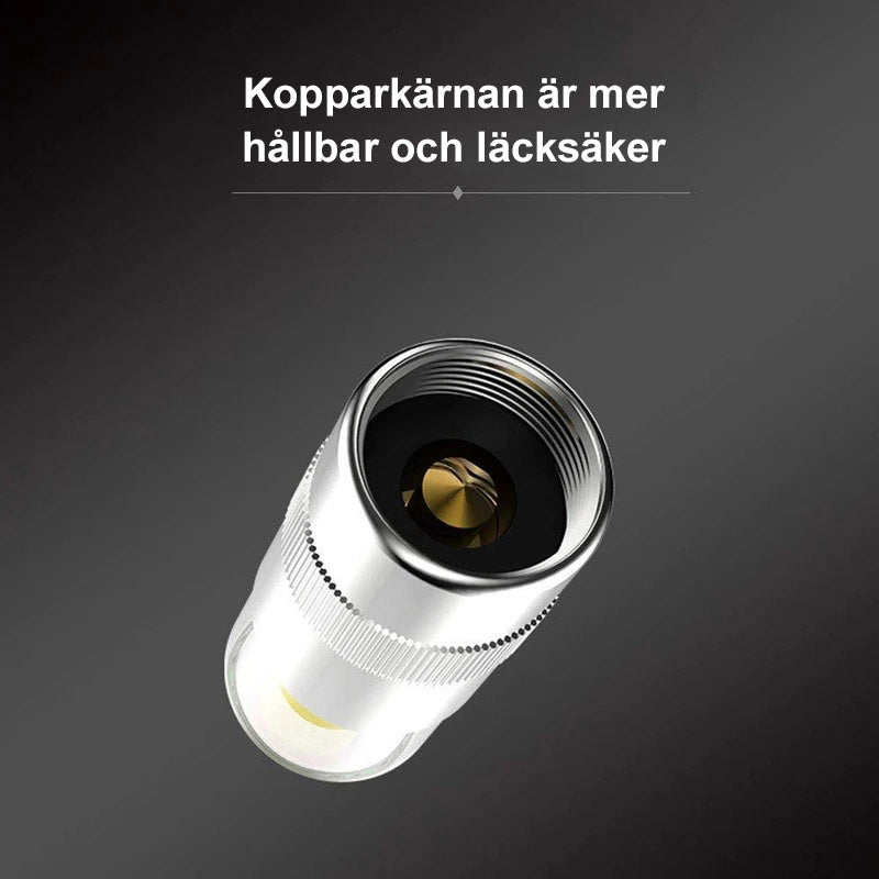 "Däcktrycksindikator ventilkåpor i kromad metall med trefärgad cylinderdisplay informerar om däcktryckstatus."