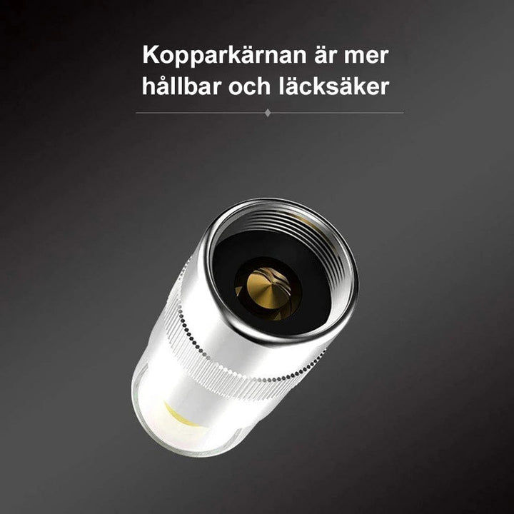 "Däcktrycksindikator ventilkåpor i kromad metall med trefärgad cylinderdisplay informerar om däcktryckstatus."