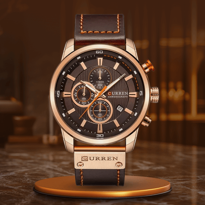 Elegant Kvartsur med Läderband
