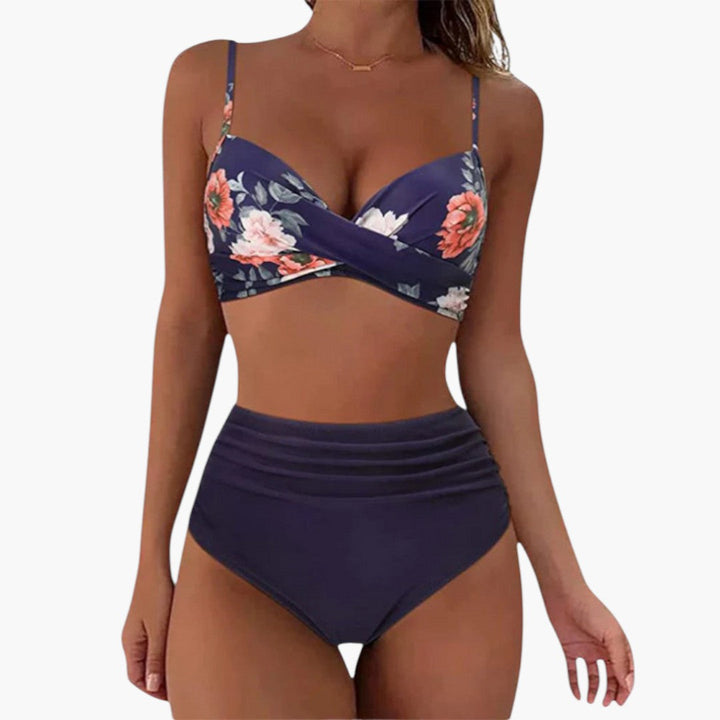 Dam bikini-set med blommönster, justerbar triangeltopp & trosa. Perfekt för strand och sommar.