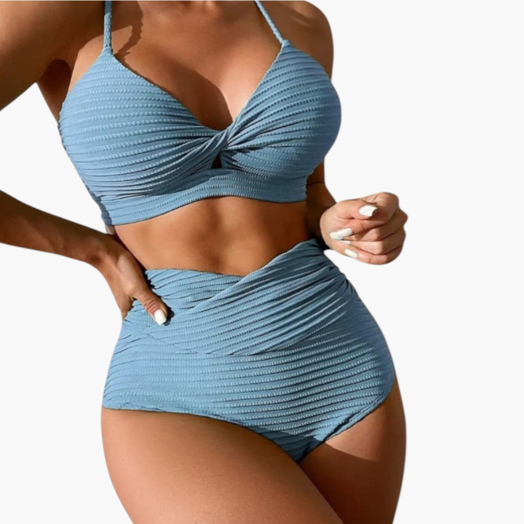 Dam bikini-set med hög midja och justerbar trekantstopp. Perfekt för strand & sommar, bekväma simkläder.
