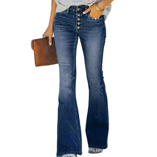 Dam bootcut jeans med hög midja i ljusblå stretch denim, perfekt för en bekväm vardagslook.