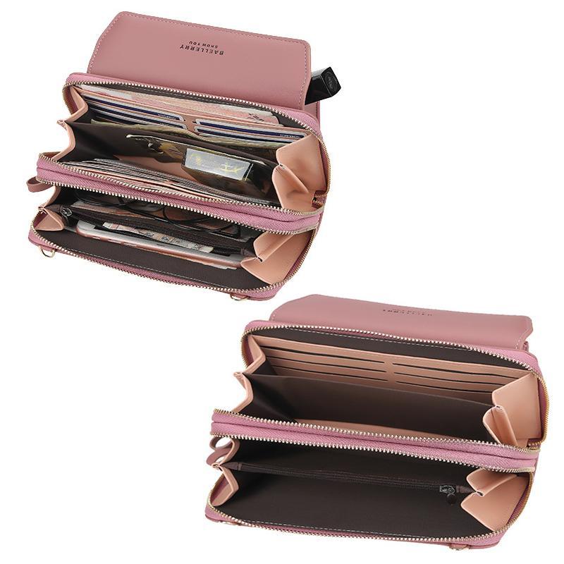 "Dam crossbody-väska av rosa PU-läder med stor kapacitet och flera fack, snygg och hållbar; perfekt för alla tillfällen."