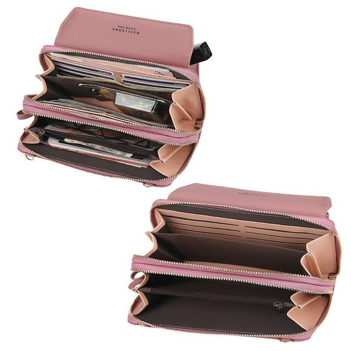 "Dam crossbody-väska av rosa PU-läder med stor kapacitet och flera fack, snygg och hållbar; perfekt för alla tillfällen."