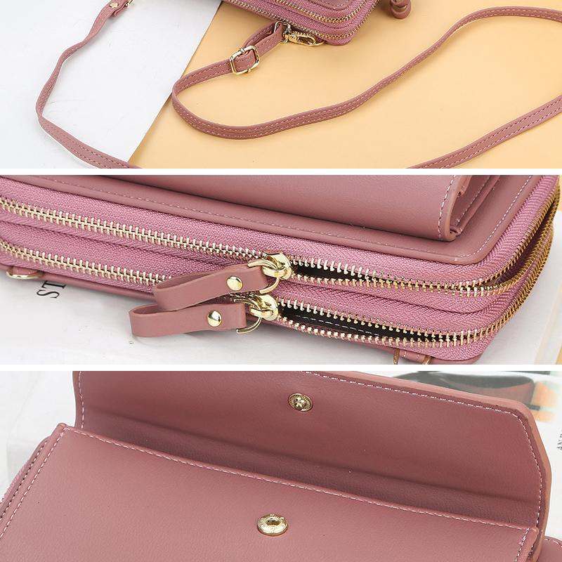 "Dam crossbody-väska av rosa PU-läder med stor kapacitet och flera fack, snygg och hållbar; perfekt för alla tillfällen."