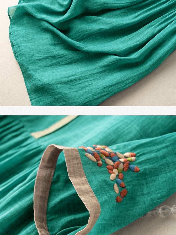 Enkel sommarstil: Broderad damklänning i etnostil, perfekt för varma dagar. Avslappnad passform.