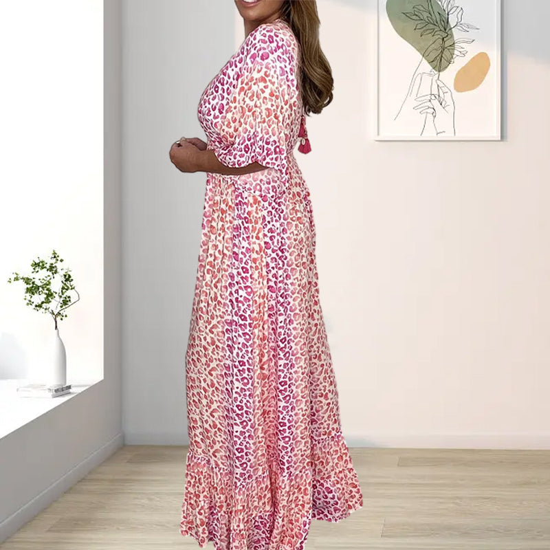 "Dam Geometrisk Kimono Jumpsuit med V-hals, geometriska mönster, elegant avslappnad stil för alla årstider, side view."