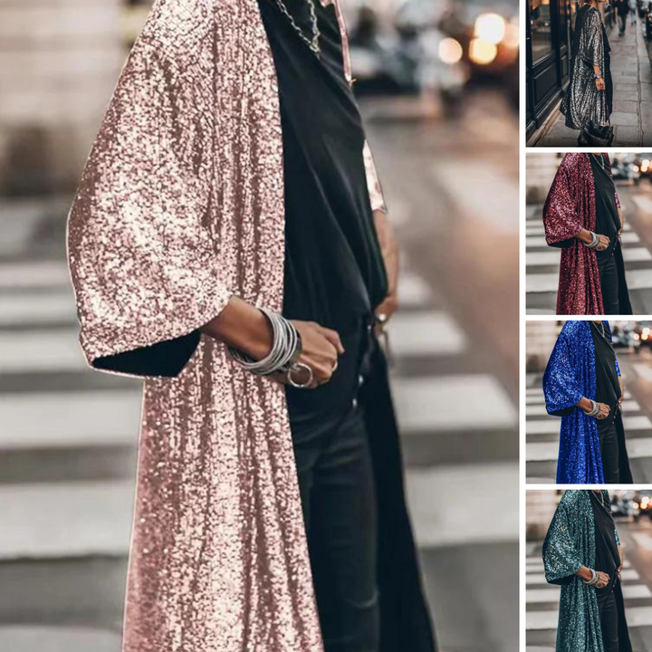 Stilren dam vindväst med glittriga paljetter, perfekt för vår- och höstmode