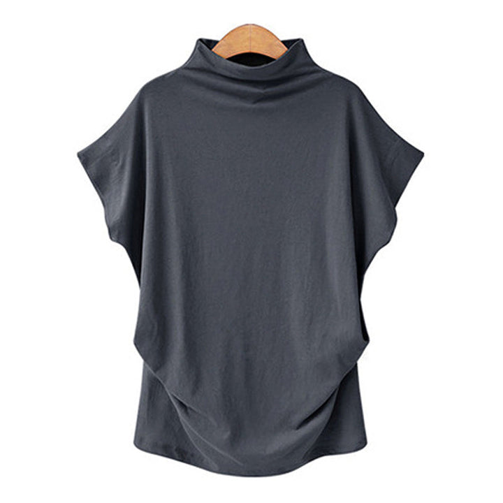 "Dam halv polotröja t-shirt med dockärm i mjuk polyester, elegant halv polokrage, perfekt för stilfullt avslappnad look."