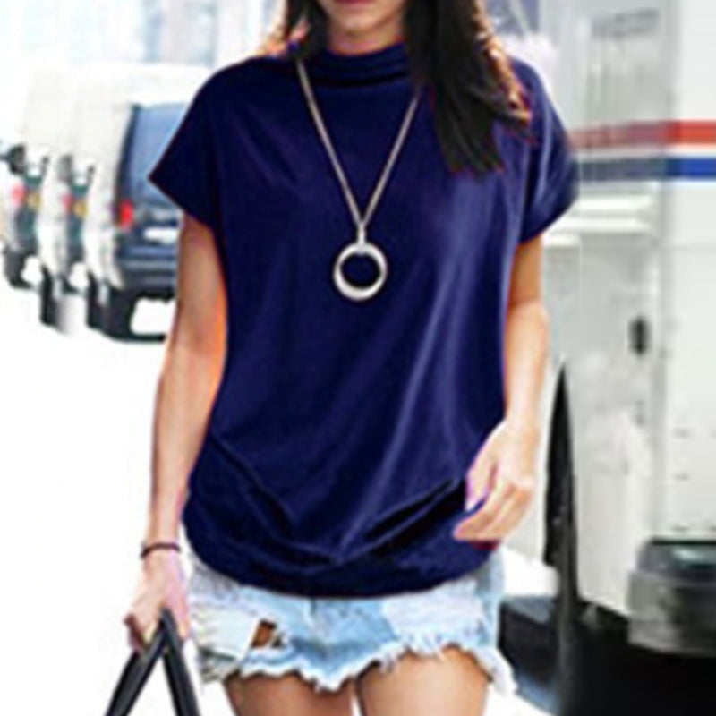 "Dam halv polotröja t-shirt med dockärm i mjuk polyester, elegant halv polokrage, perfekt för stilfullt avslappnad look."