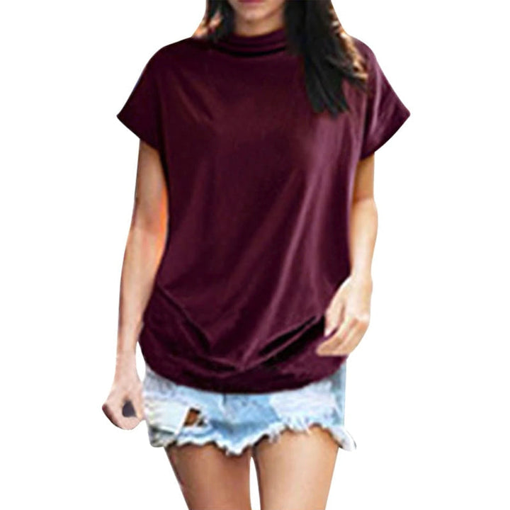 "Dam halv polotröja t-shirt med dockärm i mjuk polyester, elegant halv polokrage, perfekt för stilfullt avslappnad look."