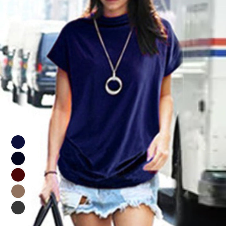 "Dam halv polotröja t-shirt med dockärm i mjuk polyester, elegant halv polokrage, perfekt för stilfullt avslappnad look."