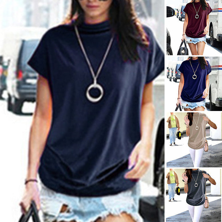 "Dam halv polotröja t-shirt med dockärm i mjuk polyester, elegant halv polokrage, perfekt för stilfullt avslappnad look."
