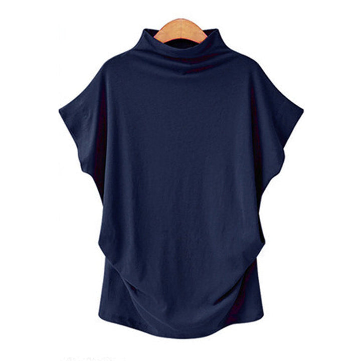 "Dam halv polotröja t-shirt med dockärm i mjuk polyester, elegant halv polokrage, perfekt för stilfullt avslappnad look."