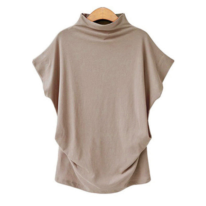 "Dam halv polotröja t-shirt med dockärm i mjuk polyester, elegant halv polokrage, perfekt för stilfullt avslappnad look."