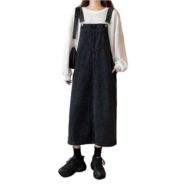 Dam jeansklänning i retrostil med patchwork, avslappnad passform för sommar och vår.