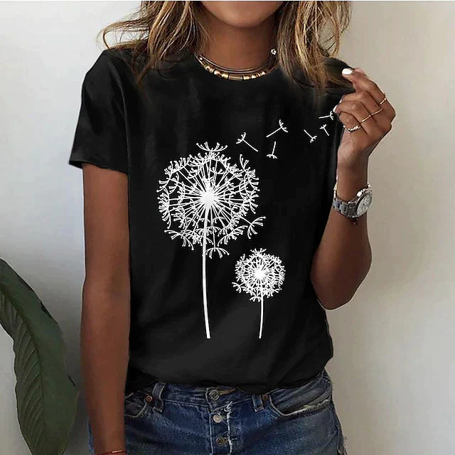 Dam kortärmad t-shirt med rund hals i mjukt tyg, perfekt för bekväm vardagsstil. Ett stilrent basplagg.