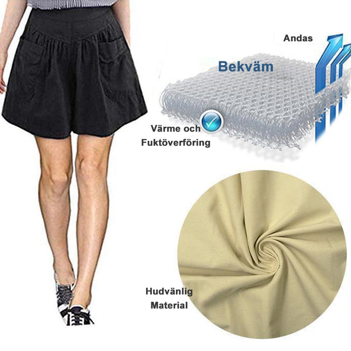 Dam mjuka vida bomullsshorts, hög midja, säkra komforten och unika fickor, lämplig för sommar och dagsaktiviteter.