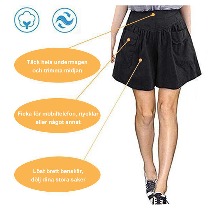 Dam mjuka vida bomullsshorts, hög midja, säkra komforten och unika fickor, lämplig för sommar och dagsaktiviteter.