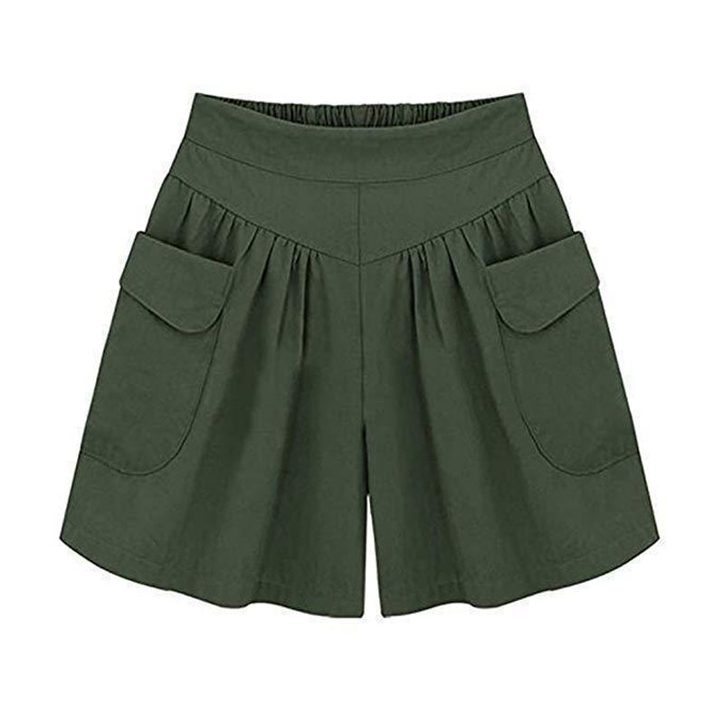 Dam mjuka vida bomullsshorts, hög midja, säkra komforten och unika fickor, lämplig för sommar och dagsaktiviteter.