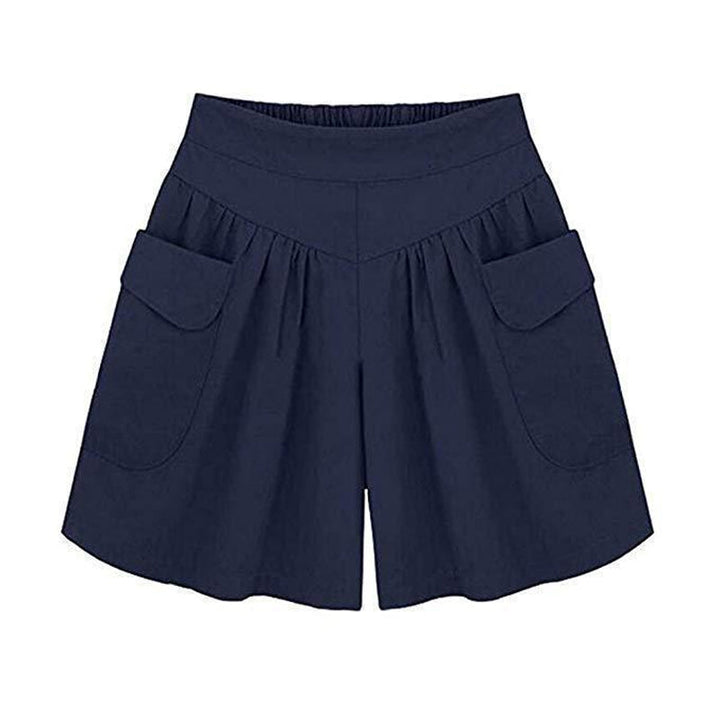 Dam mjuka vida bomullsshorts, hög midja, säkra komforten och unika fickor, lämplig för sommar och dagsaktiviteter.