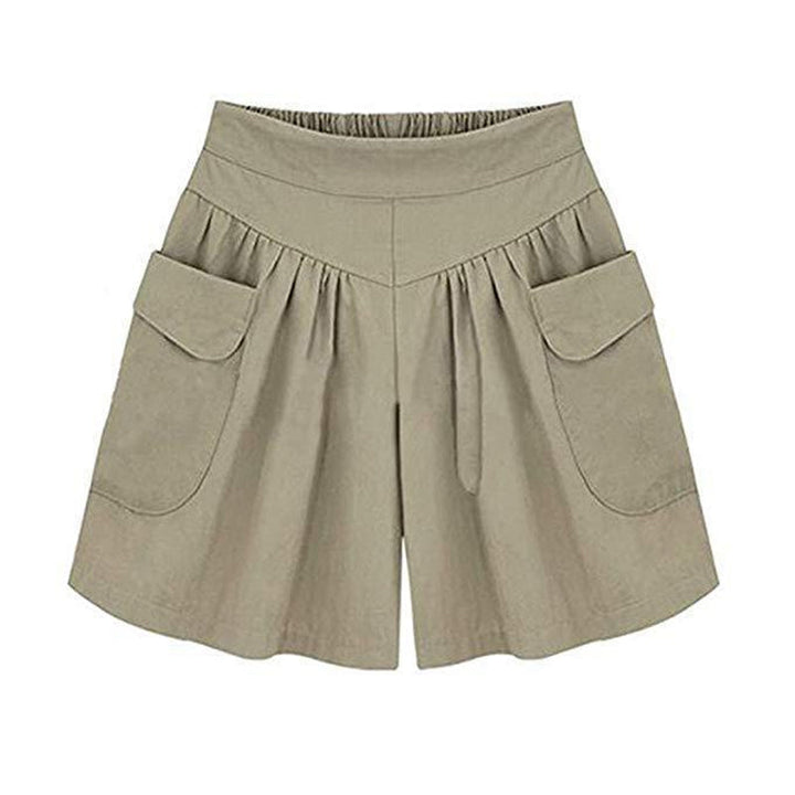 Dam mjuka vida bomullsshorts, hög midja, säkra komforten och unika fickor, lämplig för sommar och dagsaktiviteter.