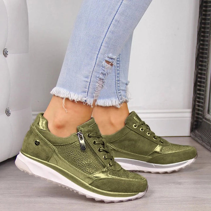 Dam ortopediska sneakers med dragkedja. Bekväma vardagsskor för fotkomfort, andningsbar design.