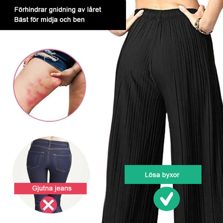 "Dam plus size vida byxor med hög midja, i silkesmjukt tyg och olika färger, elegant draperade för stil och komfort."