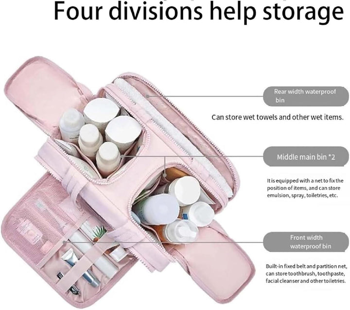 Organisera din packning med denna vattentäta 4-i-1 resesminkväska. Perfekt necessär för smink och hudvård.