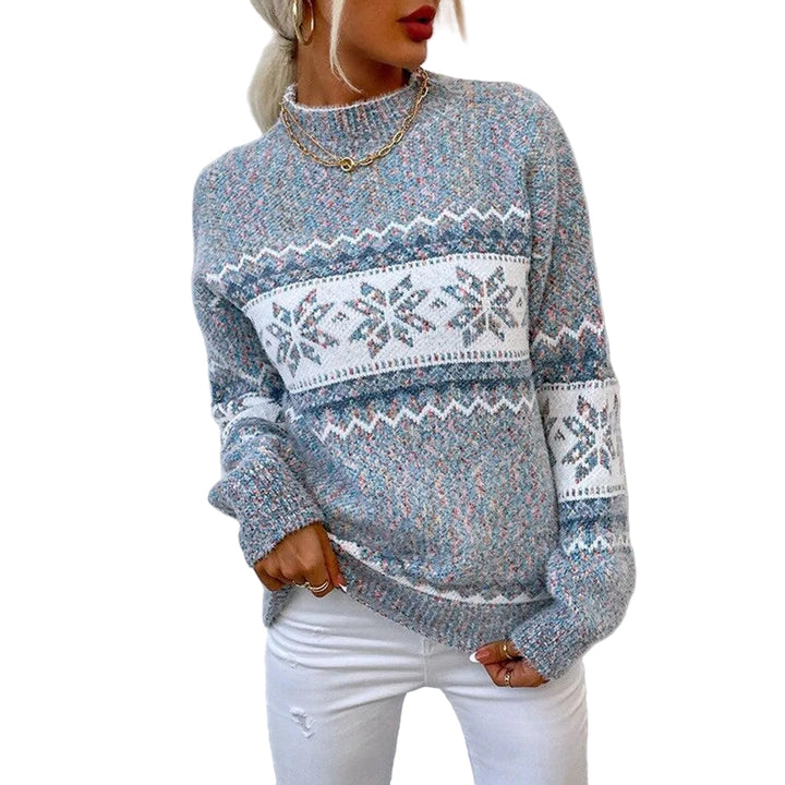 Dam retro stickad tröja i mjukt garn, perfekt för höst- och vårmode, klassisk design.