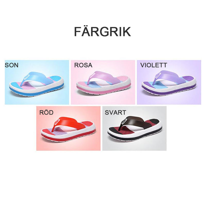 "Dam Soft Rainbow Flip-Flops Sandaler med färgglad design och mjuk EVA-sula, perfekta för både strand och vardagsbruk."