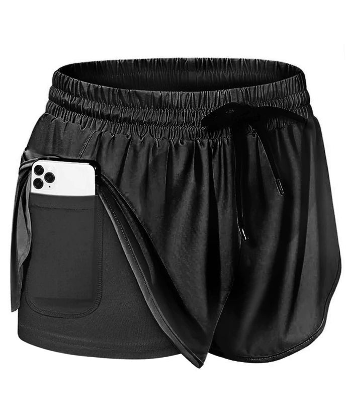 "Dam sportshorts i nylon och spandex, mjukt tyg, flera färger, avslappnad passform, perfekt för träning och fritid."