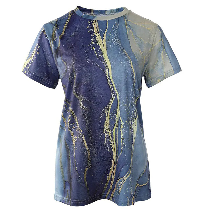 "Dam t-shirt med rund hals och kort ärm; grafiktryck av blommor och fjärilar, perfekt för vardagsbruk."