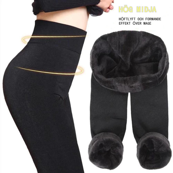 "Dam termo leggings i svart, mjuk fleece invändigt, hög midja, slim fit, perfekt till vintriga outfits."