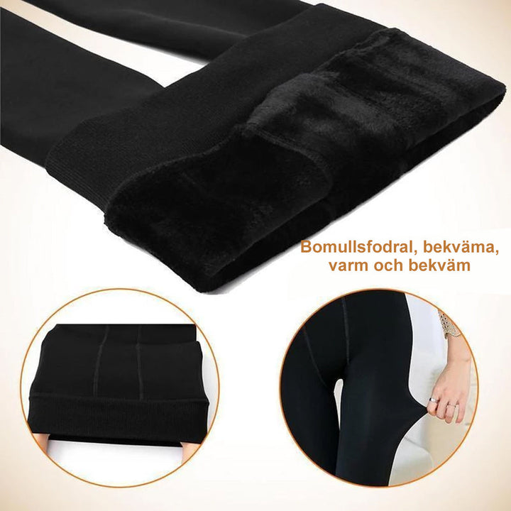 "Dam termo leggings i svart, mjuk fleece invändigt, hög midja, slim fit, perfekt till vintriga outfits."