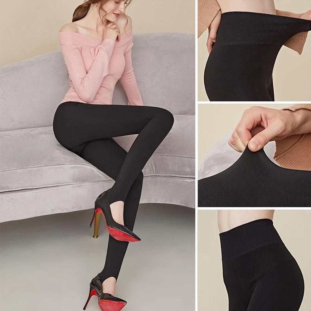 "Dam termo leggings i svart, mjuk fleece invändigt, hög midja, slim fit, perfekt till vintriga outfits."