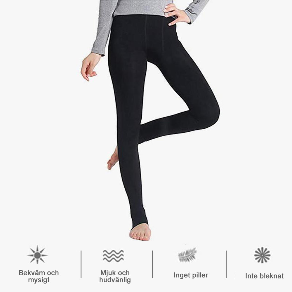 "Dam termo leggings i svart, mjuk fleece invändigt, hög midja, slim fit, perfekt till vintriga outfits."