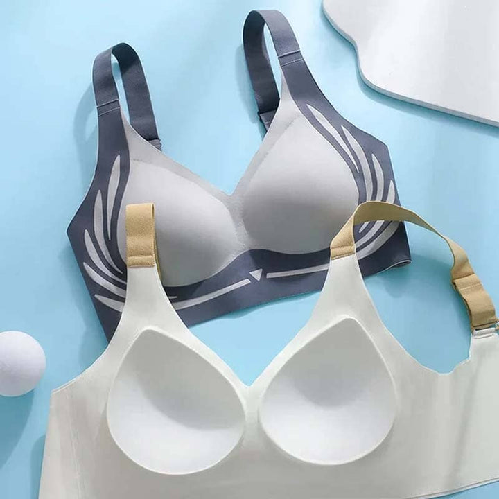 "Dam trådlös push-up BH, Jelly Strip Technology, supermjukt tyg, ljusblå färg, förbättrar kurvor, sömlös silhuett"