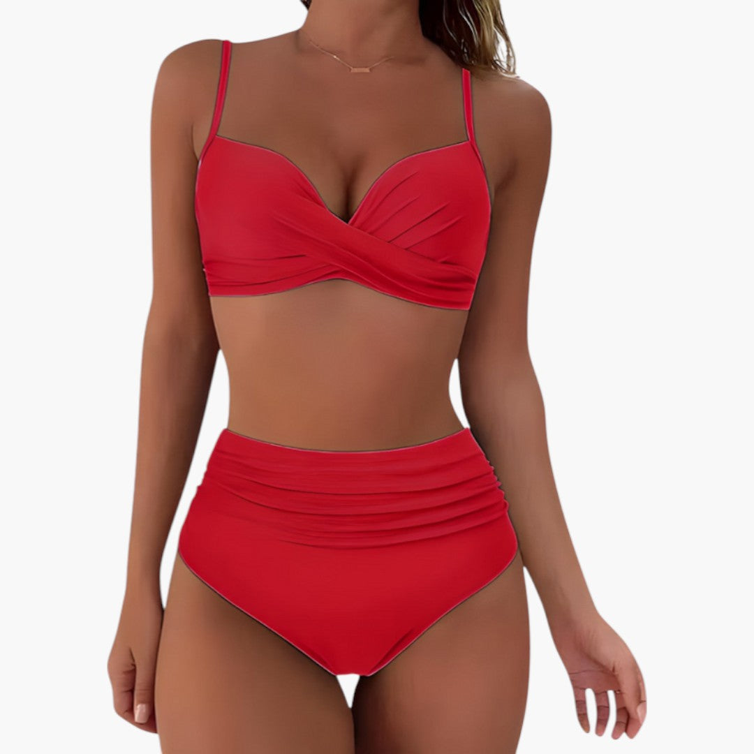 Elegant dam bikini-set, hög midja och justerbara axelband. Modern design för badkläder.